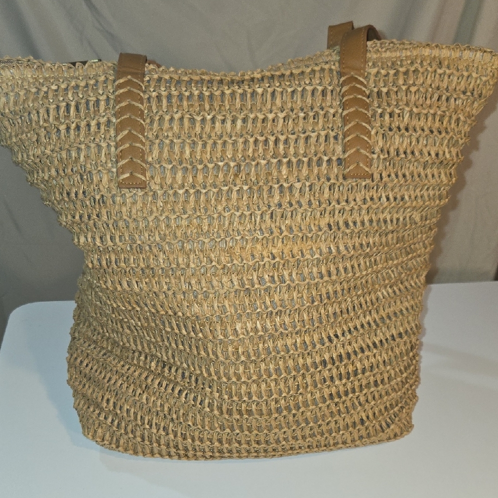 Stylish Tan Woven Tote Bag